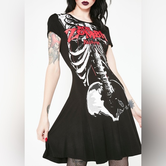 Killstar Dresses & Skirts - Killstar x Rob Zombie Foxy Bones Skater Dress in Black Size Medium
